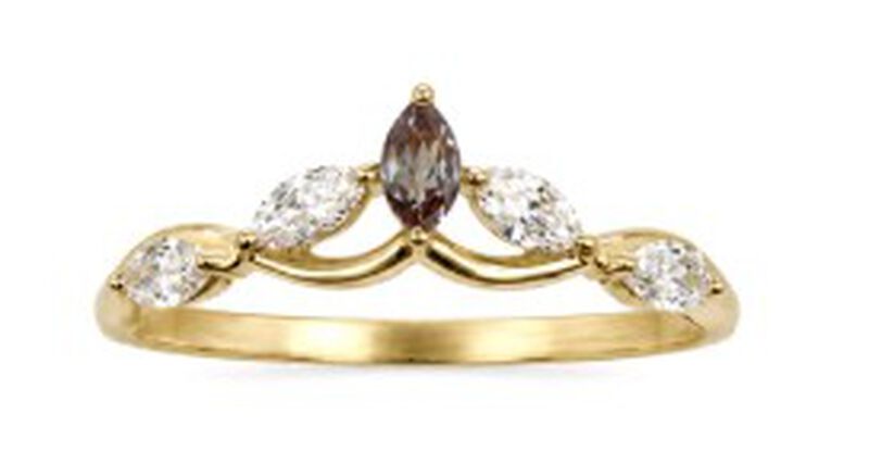 Marquise Created Alexandrite & Lab Grown Diamond Ring in 10k Yellow Gold image number null